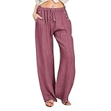 Chejarity Sommerhose Damen Leicht mit Elastischer Taille: Vintage Boho Hose High Waist & Weites Bein – Elegante YogaHose Baggy Caprihose Stretch für Freizeit und Laufen mit Taschen