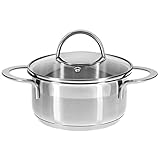 GRÄWE Kochtopf inkl. Glasdeckel, 750 ml, Spülmaschinengeeignet, Topf für Induktion, klein, Edelstahl, Ø 14 cm, Serie Pro-Line