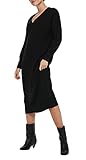 ONLY Damen Langarm Strickkleid Oversized | Loose Fit Midi Knit Dress | V-Neck Shirt Pullover Onlnew Tessa, Farben:Schwarz, Größe:L