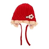 LOPUNER Rote Gestrickte Babymütze für Neugeborene Kuscheliger Winter Beanie mit Ohrenwärmern Niedliches Design für Weihnachten und Neujahr Warme Kopfbedeckung für Mädchen