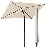 Menz Sonnenschirm Balkon Beige 200 x 125 cm, inkl. Sonnenschirmhülle - UPF 50+ Sonnenschirm rechteckig für Sonnenschutz auf Balkon und Terrasse, Balkonschirm rechteckig stabil, mit Knickfunktion