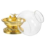 Tofficu Öllampe aus Legierung mit Verstellbarem Docht 10cm Windfester Glaszylinder Buddhistischer Kerzenhalter für Innenbereich Vintage Petroleumlampe