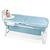 Froadp Faltbare Badewannen Erwachsene Mobile Babybadewannen mit Abdeckung & Ablagefläche & Handläufe Freistehend Klappbadewanne Tragbare Duschbadewanne für Badezimmer & Outdoor (148x60x53cm)