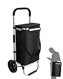 Ribelli Einkaufstrolley mit Kühlfach, Einkaufswagen Klappbar bis 45 kg, Hochwertiger Aluminium Rahmen, Einkaufsroller mit Seitentaschen, Abnehmbare Tasche als Tragetasche Nutzbar, Schwarz