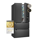 Exquisit French-Door-Kühlschrank FD490-160-WS-200E inoxlook-az insgesamt 506 l Nutzinhalt Display NoFrost Wasserspender Glasablagen French-Door 812110300 Inoxlook-anthrazit Extra breit