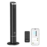 Pureborne 102CM Leiser Ventilator, 90° schwenkender Turmventilator mit Fernbedienung & App Steuerung, Blätterloser Ventilator, 4 Stufen & 4 Modi, 12h Timer Turmventilatoren für Schlafzimmer (Schwarz)