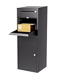 LOONDA Paketbox, XXL Briefkasten mit Paketfach, Standbriefkasten Abschließbar & Wetterfest, Verzinkter Stahl Postkasten für Pakete, Anthrazit, Sicher draußen für Briefe & Pakete