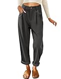 PASUDA Hose Damen Cordhose Weites Bein Freizeithose Elastisch Hohe Taille Geradem Hosen Damen Elegant Lockere Bequeme Stoffhose Retrostil Loose Herbst Winter Hose(Dunkelgrau,M)