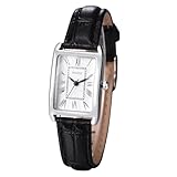 Silverora Uhren Damen Rechteckige Leder: Klein Eckige Analog Quarz Damenuhren mit römische Ziffernskala Exquisite Armbanduhren mit Lederarmband Geschenke für Frauen weiß schwarz