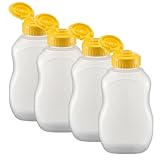 RQcMid Honigspender Honigdosierer, 4 Transparente Honiggläser Mit Quetschflasche, Leere Flaschen Zum Befüllen, Ideal Für Soßenflaschen Und Honig Spender, 7.6 x 4.7 x 13 cm