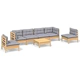 SKM 7-TLG. Garten-Lounge-Set mit Grauen Kissen Kiefer Massivholz, Weight: 95.3 kg, 3096201