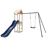 vidaXL Spielturm, Klettergerüst mit Rutsche Schaukel, Kinder Kletterturm mit Holzdach, Spiel-Zubehör für Garten, Holz Spielplatz, Massivholz Kiefer