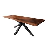Loreno Design Esstisch 260×100×77cm – 50 mm Starke Tischplatte aus massivem Akazienholz mit Nussbaumfarben - Spider-Gestell - Schwarz -Esszimmertisch, Küchentisch, Holztisch mit natürlicher Holzoptik