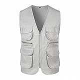 WAZHAKU Herren Outdoor Weste Mesh Atmungsaktiv Weste mit Multi-Taschened Multifunktionsweste Angeln Trekking Arbeiten Weste Outdoor Weste Anglerweste Sommer Ärmellos Jacke Frühlingsjacke Leicht