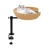 RUETERY Katzenbett für Schreibtisch 360° Drehbares, Katzenschlafplatz mit 2 Jahreszeiten-Kissen, Höhenverstellbar, bis 48.5 lbs Tragkraft, Kratzfeste Webkonstruktion aus Papierseil für Meisten Katzen