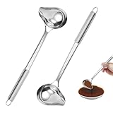 Saucenlöffel, 2 Stück Suppenkelle Edelstahl, Soßenlöffel 30cm, Soßenkelle mit Ausgießer, Klein Saucenkelle mit Hängendes Loch, Saucenlöffel Edelstahl, für Suppensoßen Bratensoßen Dressings Ketchup
