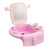babywalz basics Kinderwaschbecken pink - mit bruchsicherem Spiegel und Ablaufstöpsel - inkl. 2 Zahnputzbechern - leichte Montage - 39(L) x 13(B) x 40(H) cm - ab 12 Monaten