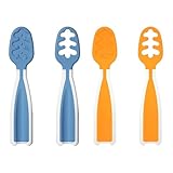4er Set Lernlöffel für Baby, Silikon Esslernlöffel Weich Flexibel Kinder Besteck, Babylöffel Essen Zubehör, Extra Weich Silikon, für Kleinkind Säugling Kinder (Blau, Gelb)