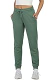icyzone Damen Jogginghose Sweathose Baumwolle Lang Sporthose Hohe Taille Freizeithose mit Taschen (M, Fir)