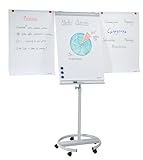 FRANKEN Flipchart, Beschreibbar, Magnetisch, Mobil, Mit Rollen und 2 Seitenarmen, Whiteboard mit Ständer, Papierhalterung und Stifteablage, 68 x 105 cm, ECO Mobil, F2400/N