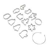 Weihnachts-Ausstechformen, 12 Stück, Edelstahl, weihnachtliches Thema, Schnellverschluss-Ausstechformen, silberfarben, mit Aufbewahrungsringen für Feiertage, Backen, Dekorieren,