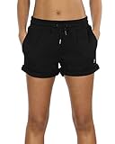 icyzone Damen Sportshorts Kurze Sporthose Jogginghose Atmungsaktiv Laufshorts Gym Fitness Shorts mit Taschen (M, Black)