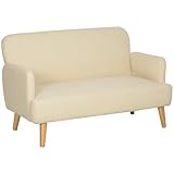 HOMCOM 2 Sitzer Sofa, Kleine Couch mit Samtoptik, Holzbeine, Dicke Gepolsterter Polstersofa mit Armlehne für Wohnzimmer, Schlafzimmer, 130 x 74 x 79 cm, Cremeweiß