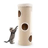 SOARS Kratztonne, Katzentonne mit 3 Katzenhöhlen, 2 Sisal Kratzbretter, abnehmbarem Plüschbett, Kratzbaum Katzenturm Spieltonne für Katzen, Höhe 113 cm