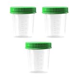 3x HaseMed Premium Urinbecher Probenbecher | 125ml, Schraubverschluss Deckel, grün, graduiert bis 100ml, auslaufsicher, beschriftbar, gefriertauglich