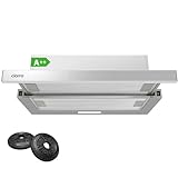 CIARRA CBCS6906D A++ Flachschirmhaube Dunstabzugshaube 60 cm Umluft 370 m³/h mit CBCF002X2 Aktivkohlefilter Integrierte Einbau Flach Abluft Abzugshaube 2 Stufen LED-Beleuchtung Silber
