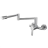 Messing-Topffüller, Wasserhahn, Wandmontage, Doppelgelenk, Schwenkarm, Küchenspüle, Mischbatterie, dehnbar, Heiß- und Kaltarmatur für einfaches Befüllen (Chrom-Finish)