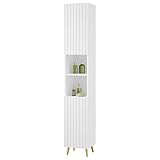 eSituro Badezimmer Hochschrank, Badezimmerschrank Badschrank mit 2 Türen 2 offenen Fächern, Badmöbel mit verstellbaren Einlegeböden, Weiß, 30x180x28 cm