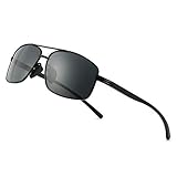 SUNGAIT Ultraleichte Rechteckig Sonnenbrille Herren Polarisierte UV400-Schutz CAT 3 (Schwarz Rahmen grau Objektiv) -SGT458 HEKHUK
