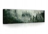 Bilder Panorama Wald Nebel grün Natur 145 x 45 cm - Modern Schlafzimmer Querformat Groß Leinwandbilder Leinwandbild Wandbild Kunstdruck Wandbilder Wand Bild auf Leinwand UV-Beständig Aufhängefertig