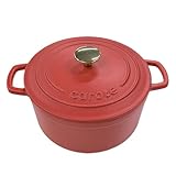 CAROTE Schmortopf aus emailliertem Gusseisen mit Deckel, 4 QT Dutch Ovens, robuster Gusseisentopf zum Backen, Schmoren, Eintöpfen, Braten, Doppelgriffe, kompatibel mit allen Herdplatten, Rot