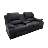 Invicta Interior Exklusiver 2er Kino Sessel Hollywood 190cm schwarz Fernsehsessel mit Getränkehalter Zweisitzer Fernsehsessel mit Liegefunktion