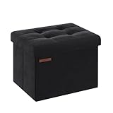 SONGMICS Sitzhocker mit Stauraum, kleine klappbare Sitzbank, 31 x 41 cm Fußbank, Aufbewahrungsbox, bis 130 kg belastbar, für Wohnzimmer Schlafzimmer Schlafsaal, tintenschwarz LSF200B01