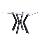 GOLDFAN Glas Esstisch Rechteck Küchentisch mit Schwarzen Metallbeinen Moderner Industrieller Esstisch 110cm