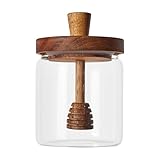 ycezw Honig Aufbewahrungsgefäß – Klarer Glaskanister, Holzdeckeldesign | 500ml Luftdichter Löffeltopf, Stilvolles Behältnis Für Soßen, Beläge, Marmeladen
