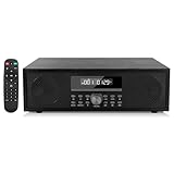 Kompaktanlage mit CD Bluetooth, CD-169 Micro-HiFi-Anlage CD-Player mit 2 x 20 Watt Lautsprechersystem, UKW-Radio, Aux-In, USB-Wiedergabe, Stereoanlage mit CD Micro HiFi System (Schwarze Holzmaserung)