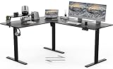 TRIUMPHKEY 160 x 140cm Eckschreibtisch Höhenverstellbar Schreibtisch L Form L-förmiger Schreibtisch Höhenverstellbar Einzelmotor Regal Memory-Steuerung 3 Beine Schwarz