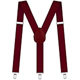 Aomig Hosenträger für Herren Hosenträger Herren Stark Breit 3,5 Cm mit Sehr Starken 4 Metall Clips Länge Einstellbar Elastisch Einheitsgröße Hosenträger Männer Damen Breit Lang X Style (Burgunderrot)