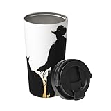 Isolierter Kaffeebecher mit Henkel Edelstahl Kaffeebecher Vakuum Auslaufsicher Reisebecher Wiederverwendbare Autobecher Cowboy mit Lasso-Silhouette Kaffeetassen für Reisen Büro 500ML