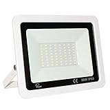 LED Strahler Außen,LED Strahler 50W,LED Scheinwerfer,Superhell 5000LM LED Scheinwerfer außen,6500K Kaltweiß IP65 Wasserfest Außenstrahler,für Hinterhof,Auffahrt,Garage,Flur,Garten【Weiß】