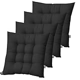 Yuragim 4er Set Stuhlkissen, Stuhlkissen 40x40 mit Bändern Sitzkissen Waschbares Stuhlauflage für Bürostuhl, Gartenstuhl, Esszimmerstuhl, Sitzpolster Indoor & Outdoor für Garten Balkon Küchen, Schwarz