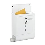 Relaxdays Briefkasten mit Sichtfenster, Metall, 4 Schlüssel, Zeitungsfach, Postkasten, HBT ca. 38 x 31 x 14 cm, weiß