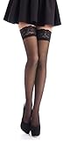 Romartex halterlose 20 DEN Elasthan Strümpfe mit schmalem Spitzenbund (4-6 cm), M, schwarz