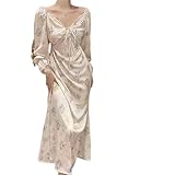 CYZJPRVN morgenmantel Damen Morgenkleid Nachthemd Frauen Drucken Bademantel Kleid Nachtbewohnung Satin Nachthemd-Style-8-L