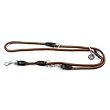 lionto Multifunktionsleine verstellbar für alle Hunde, wetterfeste Umhängeleine bis 200 cm, robuste Hundeleine leicht zu reinigen, vielseitige Führleine mit rostfreien Edelstahlkarabinern, braun