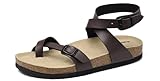 Mesing Pantoletten Sandalen Damen mit Kork Fussbett Wildleder Zehentrenner Sommer Rutschfest Flach Römersandalen mit Verstellbarer Knöchelriemen XZH12-Brown-EU38
